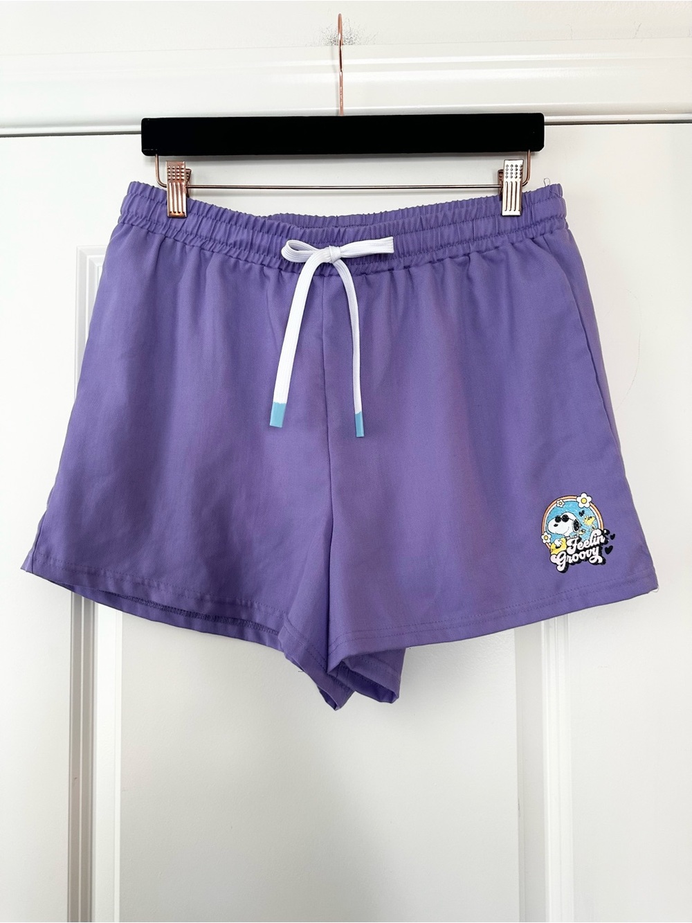 Peanuts Snoopy Lavender Athletic Drawstring Lounge Shorts Women’s Large
